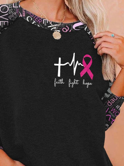 Women's Breast Cancer Print Crew Neck Long Sleeve Print Sweatshirt