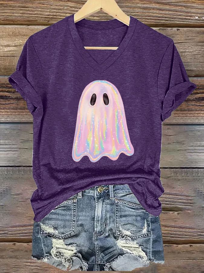 Women's Halloween Ghost Print T-Shirt