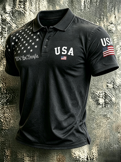 Men'S Casual USA Commemorative Printed Polo Shirt