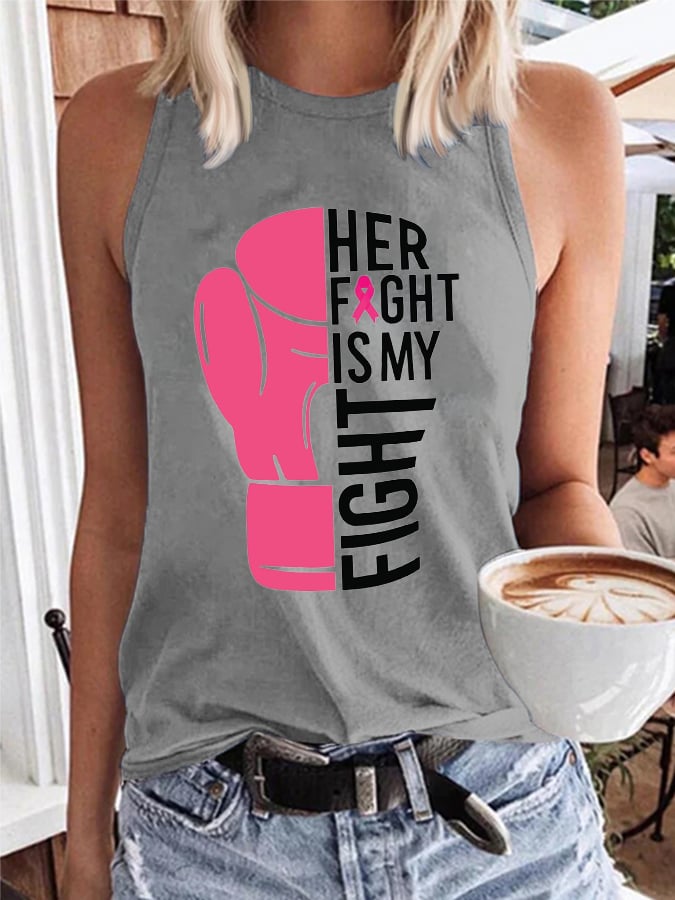 Women's Her fight is my fight Breast Cancer Awareness Print Casual Tank Top