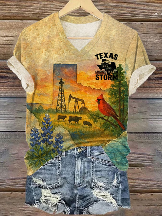 🙏💔Join us in praying for Texas.🙏Women's Texas Stronger Than The Storm Printed T-shirt