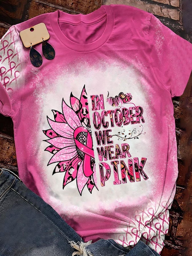 In October We Wear Pink Print T-Shirt