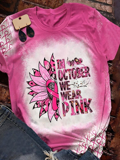 In October We Wear Pink Print T-Shirt