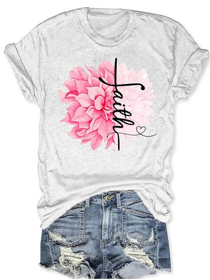 Women'S Floral Breast Cancer Awareness T-Shirt