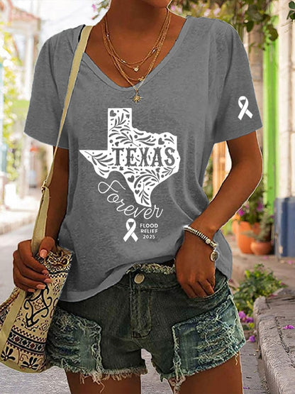 🙏💔Join us in praying for Texas.🙏Women's Texas Flood Print Casual T-Shirt