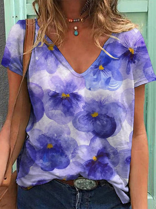 Women's Alzheimer's Forget-Not Floral Print Casual T-Shirt