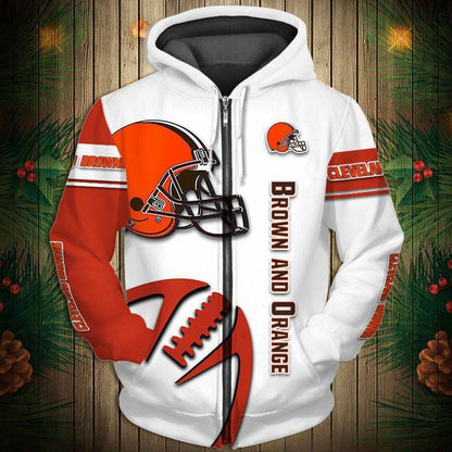 Cleveland Browns  Men's Casual Zipper Hooded Sweatshirts