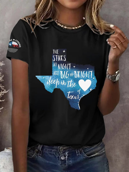 🙏💔Join us in praying for Texas.🙏Retro Texas Strong The Stars At Night Are Big And Bright Deep In The Heart Of Texas Print T-Shirt