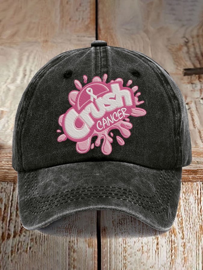 Retro Breast Cancer Awareness Crush Cancer Print Baseball Cap