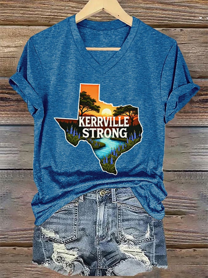 🙏💔Join us in praying for Texas.🙏V-Neck Retro Kerrville Strong Print T-Shirt