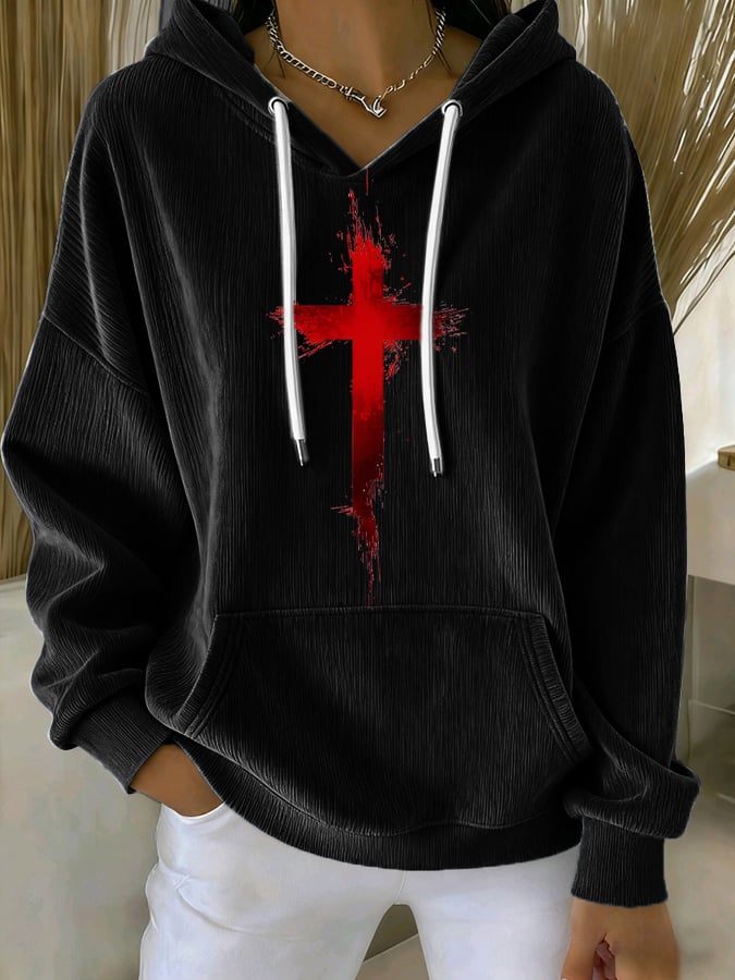 Women's Casual Retro Faith Corduroy Sweatshirt