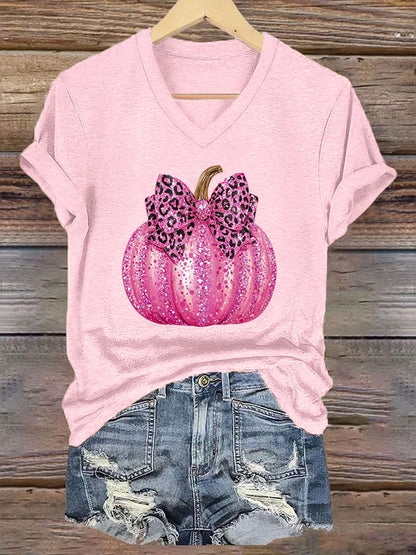 Women's Pink Pumpkin Print Breast Cancer Awareness T-Shirt