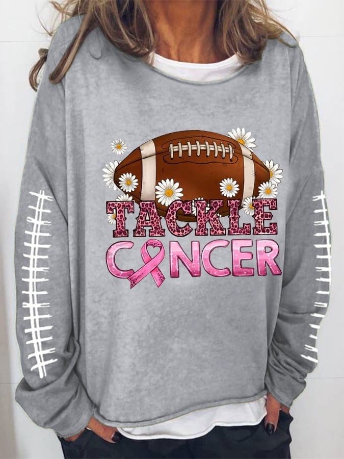 Women's Breast Cancer Awareness Pink Football Casual Long-Sleeve Sweaters