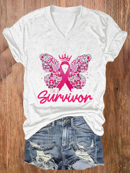 Women's I'm A Survivor - Breast Cancer Awareness Print Casual T-Shirt