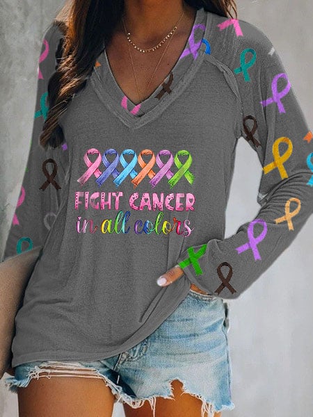 Women's Fight Cancer In All Colors Casual Long Sleeve T-Shirt