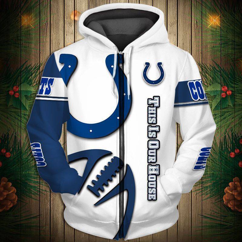 Indianapolis Colts  Men's Casual Zipper Hooded Sweatshirts
