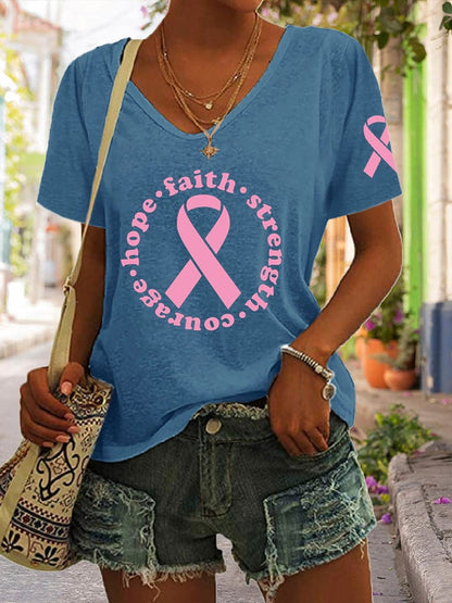 Women's Hope Faith Strength Courage Breast Cancer Awareness T-Shirt