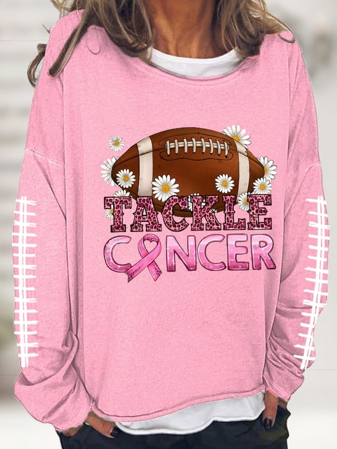 Women's Breast Cancer Awareness Pink Football Casual Long-Sleeve Sweaters