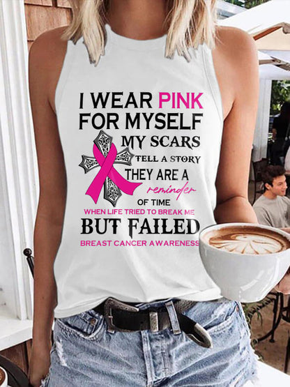 Faith Breast Cancer Awareness I Wear Pink For Myself Print Tank Top