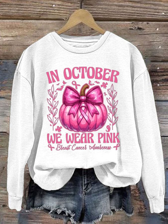Women's Casual IN OCTOBER WE WEAR PINK Pumpkin Sweatshirt