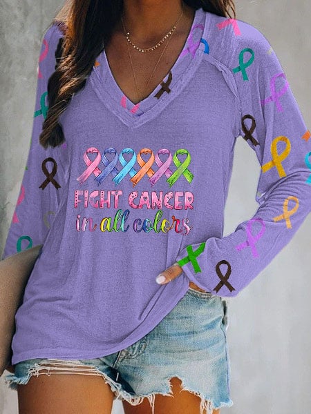 Women's Fight Cancer In All Colors Casual Long Sleeve T-Shirt