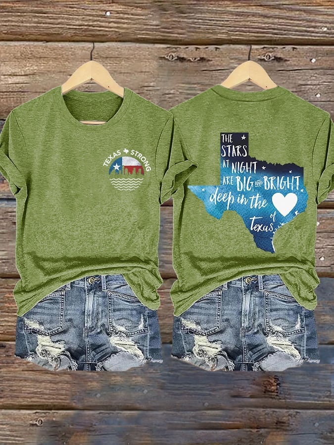 🙏💔Join us in praying for Texas.🙏Retro Texas Strong The Stars At Night Are Big And Bright Deep In The Heart Of Texas Print T-Shirt