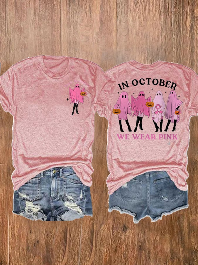 Women's In October We Wear Pink Ghost  T-Shirt