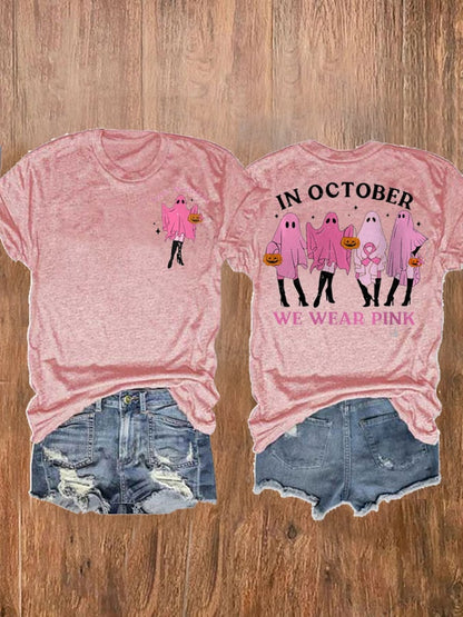 Women's In October We Wear Pink Ghost  T-Shirt