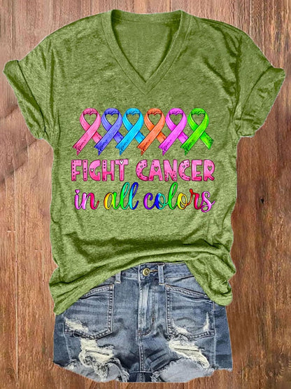 Women's Breast cancer Fight Cancer In all Colors Printed Casual T-shirt