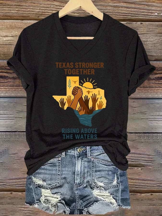 🙏💔Join us in praying for Texas.🙏Women's Texas Stronger Together Rising Above The Water Print T-shirt
