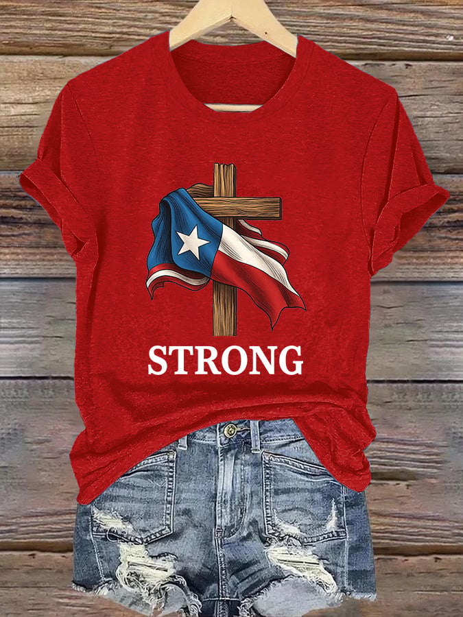 🙏💔Join us in praying for Texas.🙏Retro Texas Strong Faith Cross Print T-Shirt