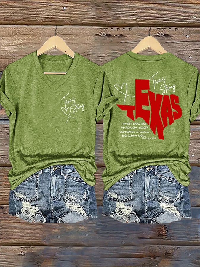 🙏💔Join us in praying for Texas.🙏V-Neck Retro Texas Strong When You Go Through Deep Waters, I Will Be With You. Isaiah 43:2 Print T-Shirt