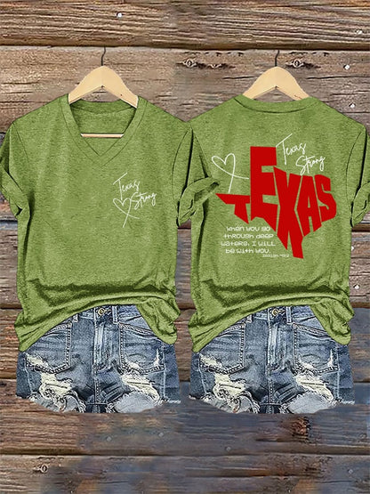 🙏💔Join us in praying for Texas.🙏V-Neck Retro Texas Strong When You Go Through Deep Waters, I Will Be With You. Isaiah 43:2 Print T-Shirt