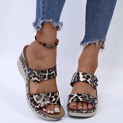 👍Last Day Promotion 70% OFF –2026 🌹New Leopard Print Leather Wedge Soft Sole Sandals