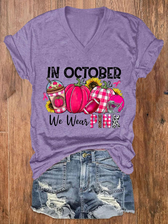 Women's In October We Wear Pink Breast Cancer Awareness Casual T-Shirt