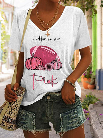 In October We Wear Pink Print Casual T-Shirt