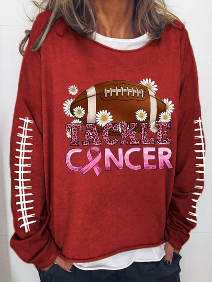 Women's Breast Cancer Awareness Pink Football Casual Long-Sleeve Sweaters