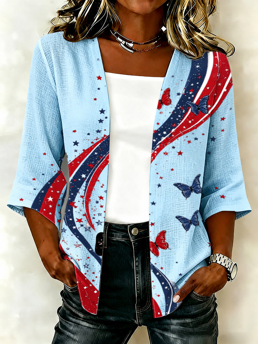 Women'S Casual Loose Independence Day Patriotic Cardigan