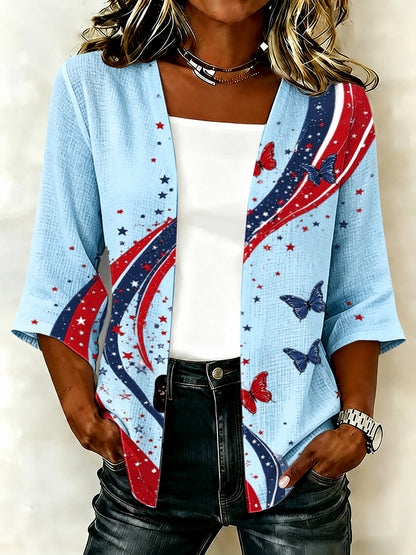 Women'S Casual Loose Independence Day Patriotic Cardigan