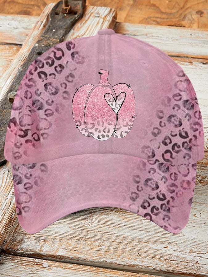 We Wear Pink Pumpkin in October Leopard Print Breast Cancer Baseball Cap
