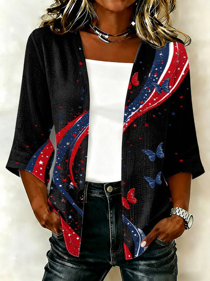 Women'S Casual Loose Independence Day Patriotic Cardigan