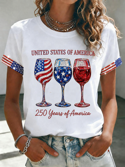 Women's 250 Years Of Freedom Flower Art Print T-shirt