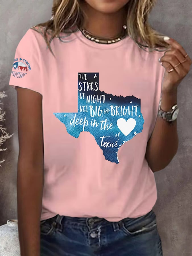 🙏💔Join us in praying for Texas.🙏Retro Texas Strong The Stars At Night Are Big And Bright Deep In The Heart Of Texas Print T-Shirt