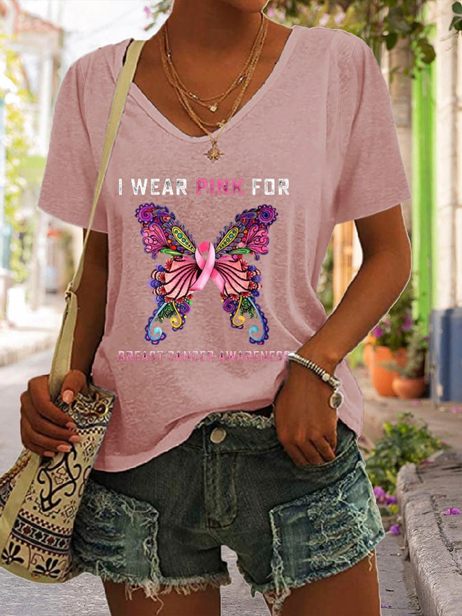 Women's  I Wear Pink For Breast Cancer Awareness T-Shirt