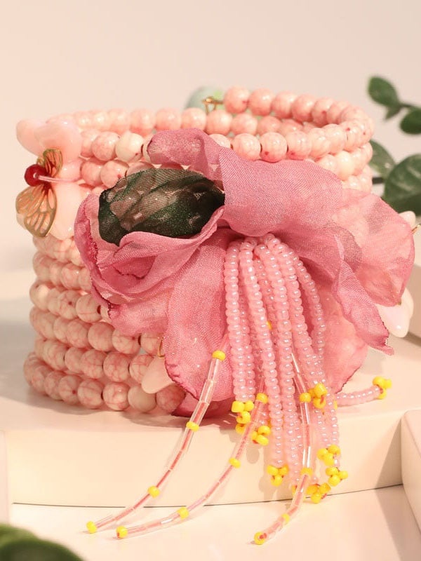 Breast Cancer Awareness Pink Floral Bracelet