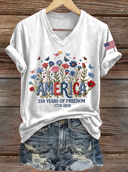 Women's 250th Anniversary Freedom Print V-Neck T-Shirt