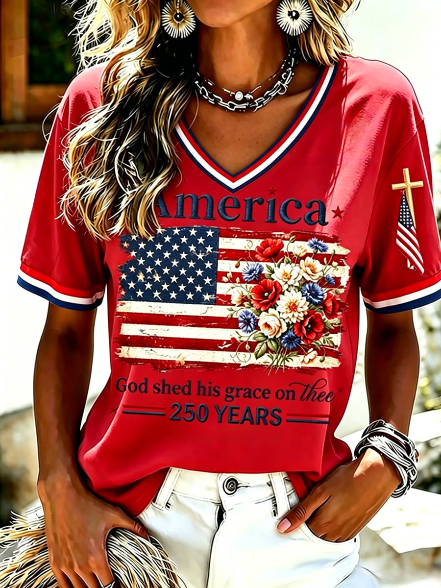 Women's Casual USA 250th Celebration Print Short Sleeve T-shirt