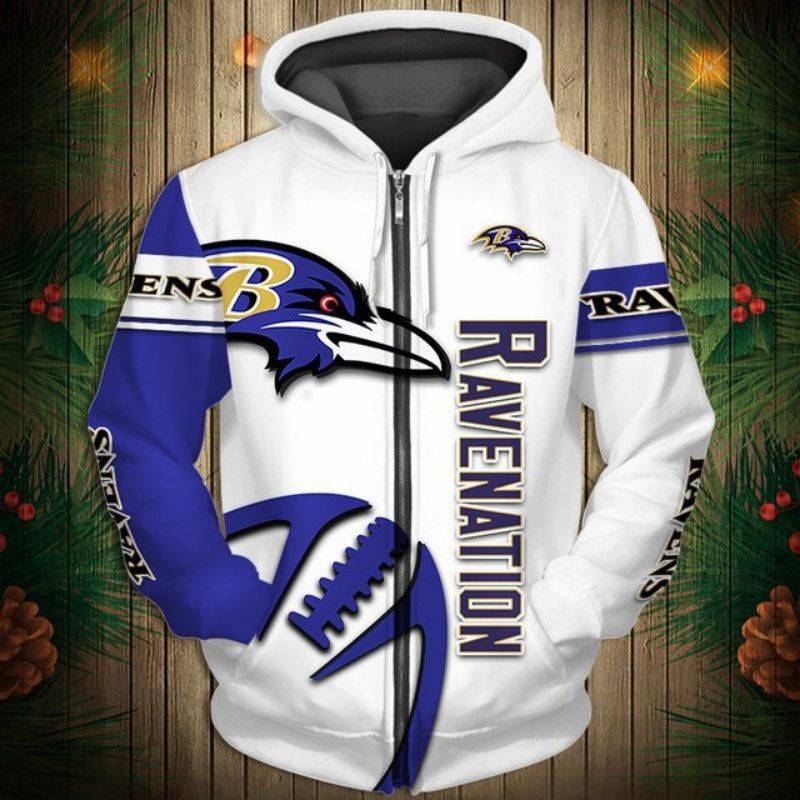 Baltimore Ravens  Men's Casual Zipper Hooded Sweatshirts