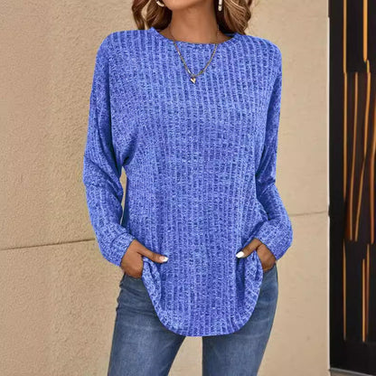 Women's sweater ribbed knit elegant round neck solid long sleeves