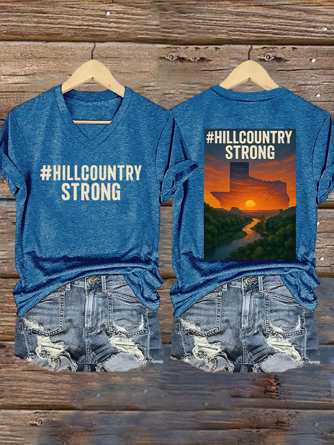 🙏💔Join us in praying for Texas.🙏Women's Texas Hill Country Strong Print T-shirt